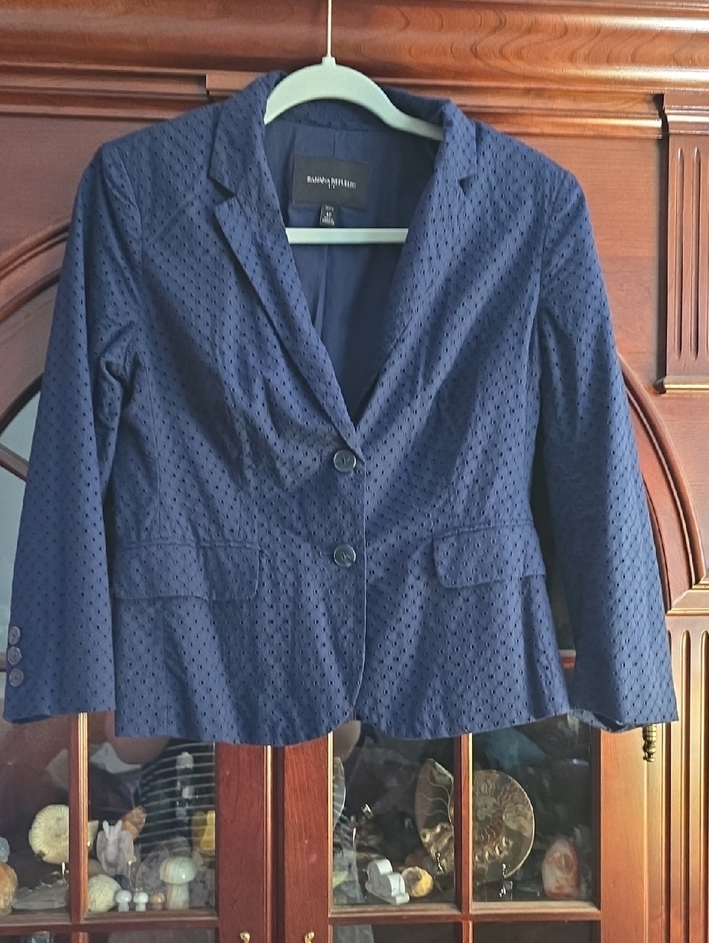 Banana Republic Navy Eyelet Blazer Two-Button